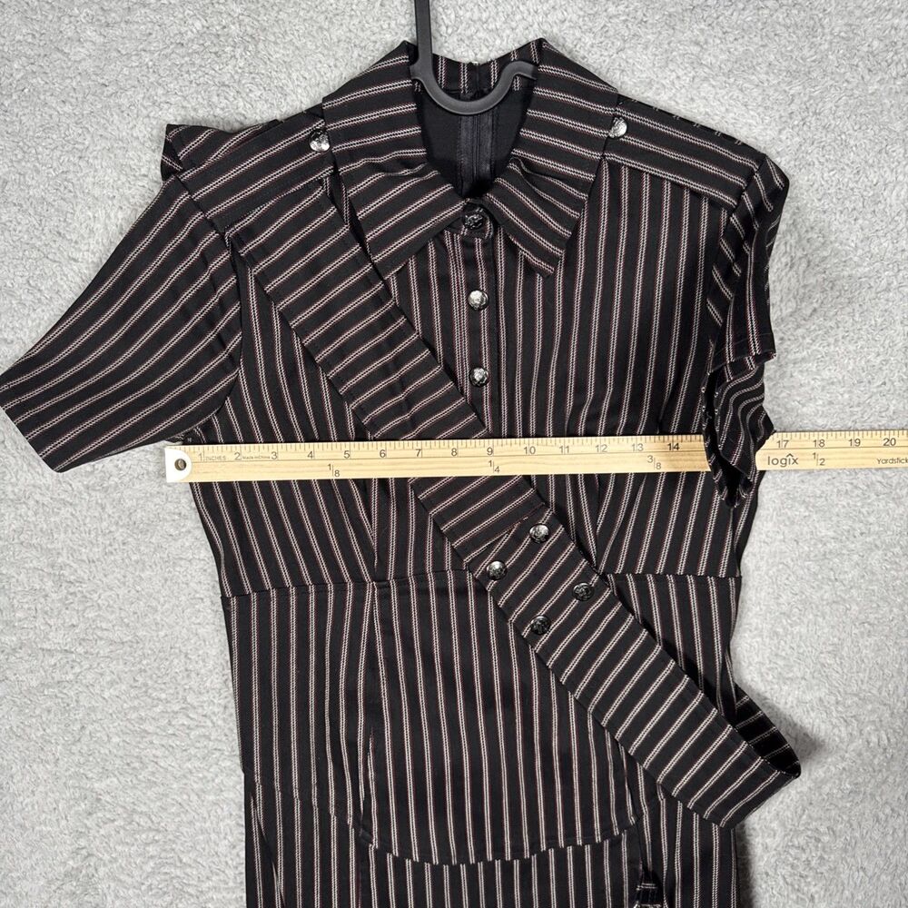 VINTAGE Y2K 90s Lip Service BLACK Pinstripe BONDAGE DRESS Size M Goth Punk Rare - Picture 9 of 16